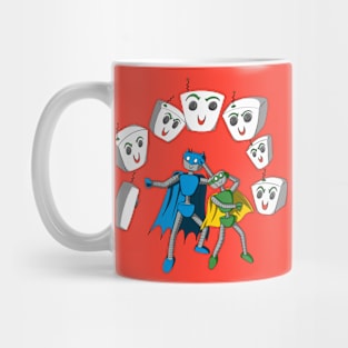 Joke-Bot torments BatBot and RoBot Mug